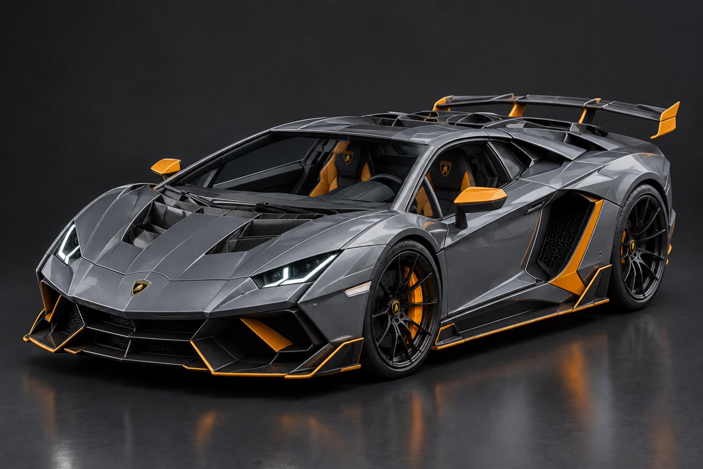 Lamborghini Aventador SVJ widebody — bản đã sơn hoàn thiện hai tông xám và cam
