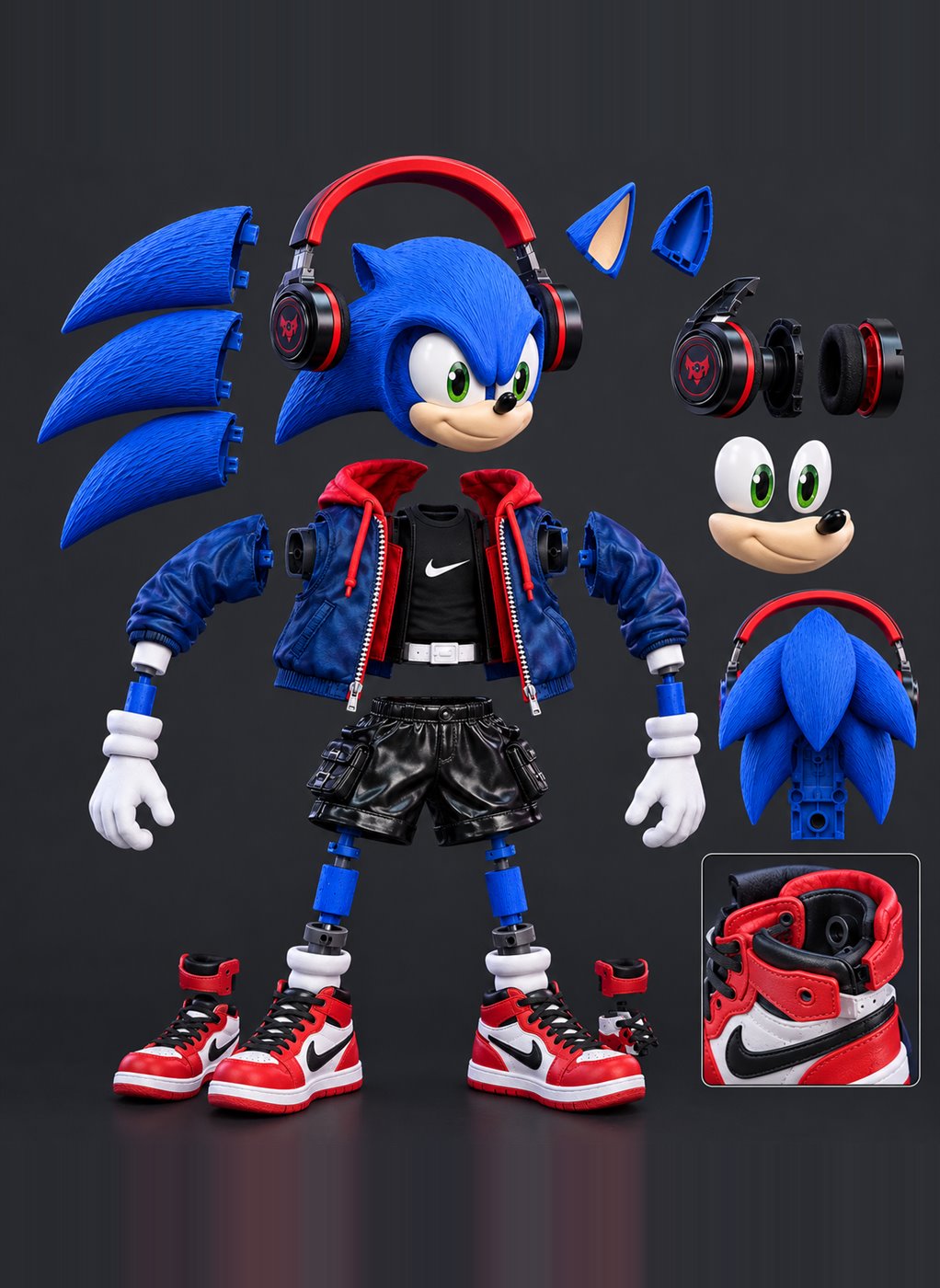 Sonic — ảnh bóc tách thân, tay chân, tai nghe và giày rời
